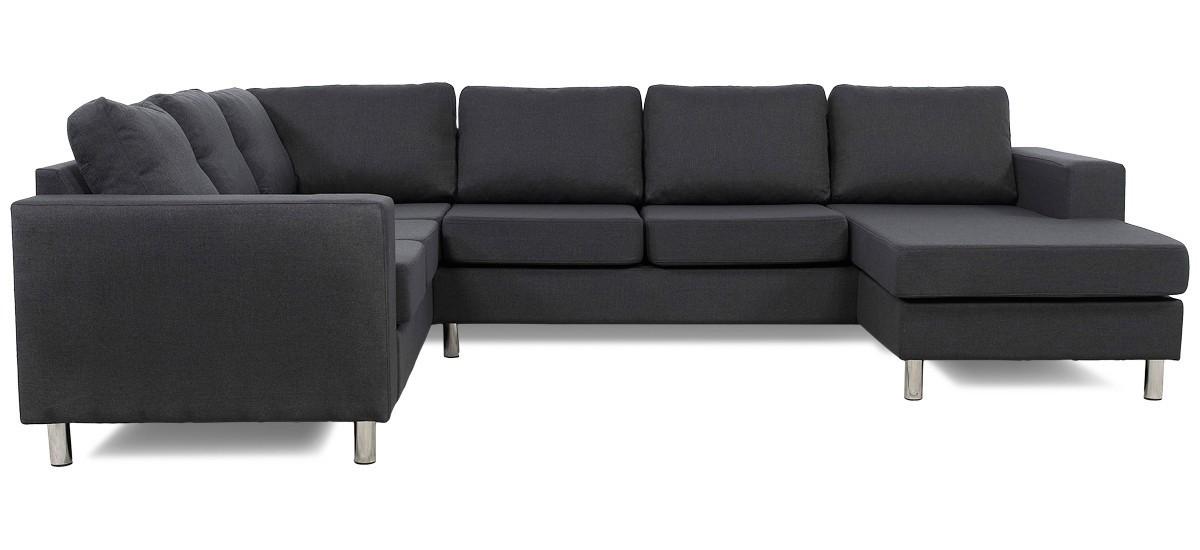 Laura hjørnesofa med chaiselong - højrevendt, grå stof