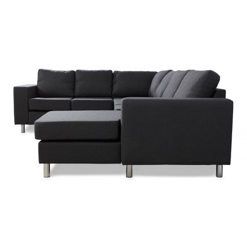 Laura hjørnesofa med chaiselong - højrevendt, grå stof