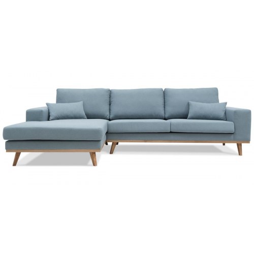 Simone chaiselongsofa venstrevendt - blå stof, olieret egetræ