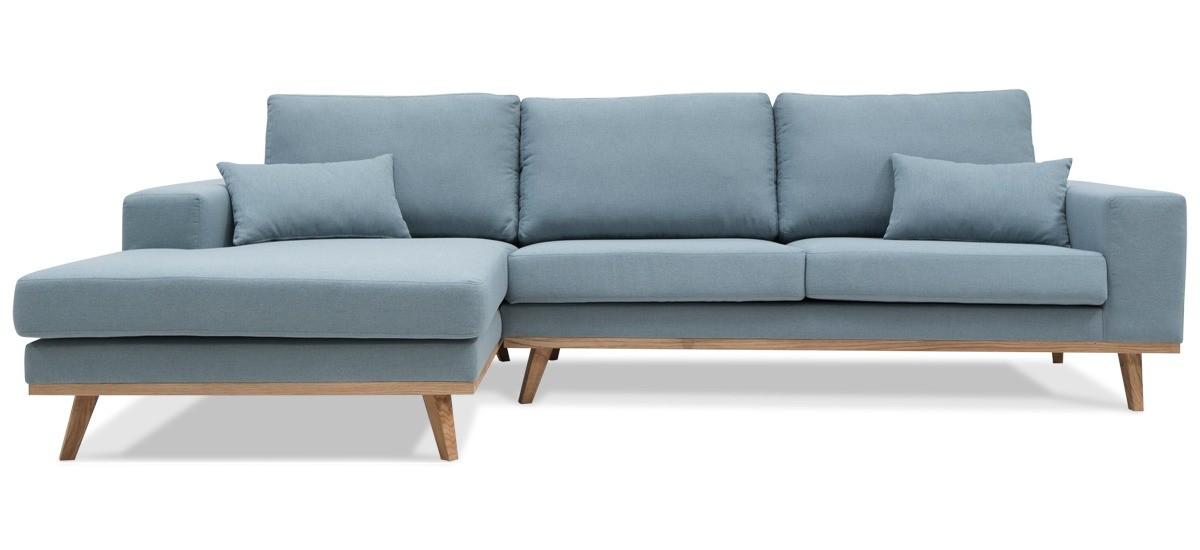 Simone chaiselongsofa venstrevendt - blå stof, olieret egetræ