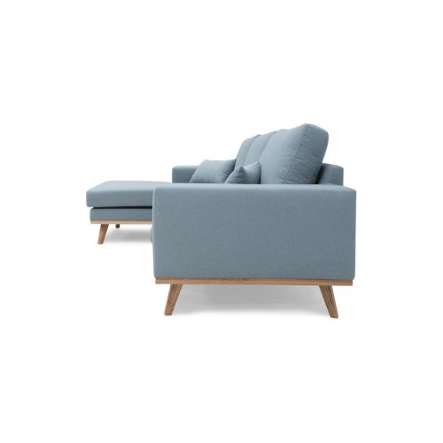Simone chaiselongsofa venstrevendt - blå stof, olieret egetræ