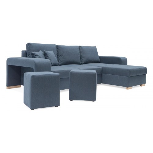 Mark vendbar sovesofa med chaiselong og 2 puffer – Blå Inari 80