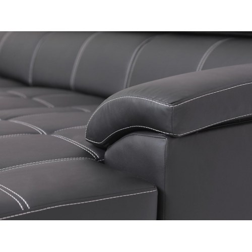 Stitch sovesofa med chaiselong, højrevendt - sort PU læder og sengeudtræk