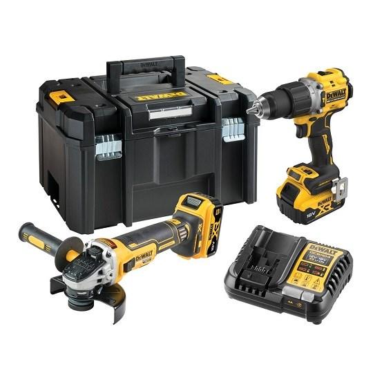 DeWALT DCK2026P2T-QW kombosæt – DCD805 boremaskine + DCG405 vinkelsliber, 18 V XR, 2×5,0 Ah – sort/gul