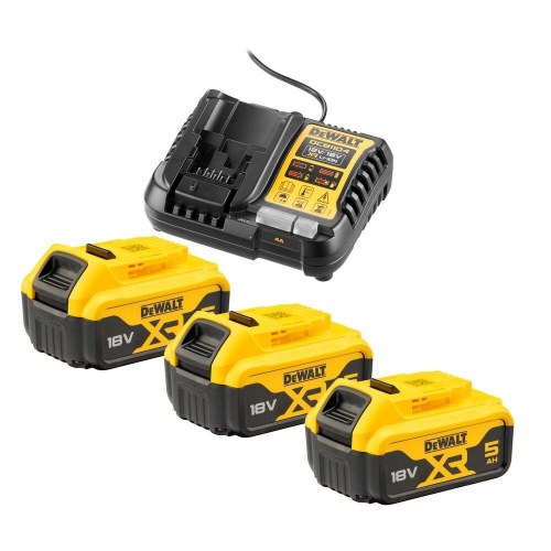 DeWalt DCK429P3T-QW 18 V XR kombosæt - boremaskine, slagskruetrækker, vinkelsliber 125 mm og SDS+ borehammer - sort/gul