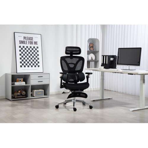 Activejet YK848 ergonomisk kontorstol – sort mesh med fodstøtte