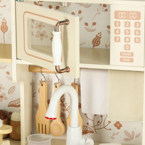 Legekøkken i træ med vandhane, lys og lyde – 90 cm