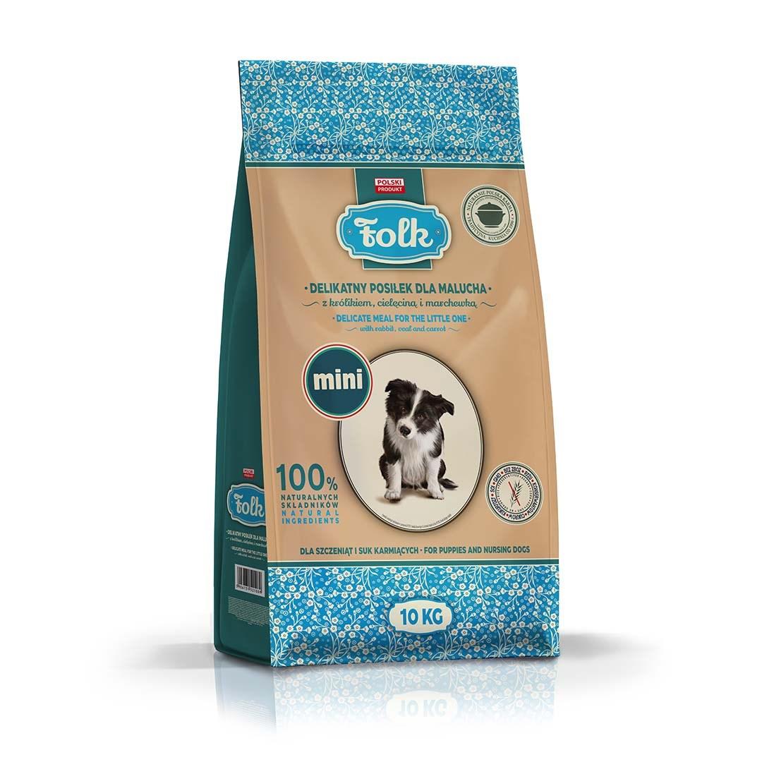 Folk Junior Mini tørfoder – skånsomt måltid til hvalp med kanin, kalv og gulerod – 10 kg