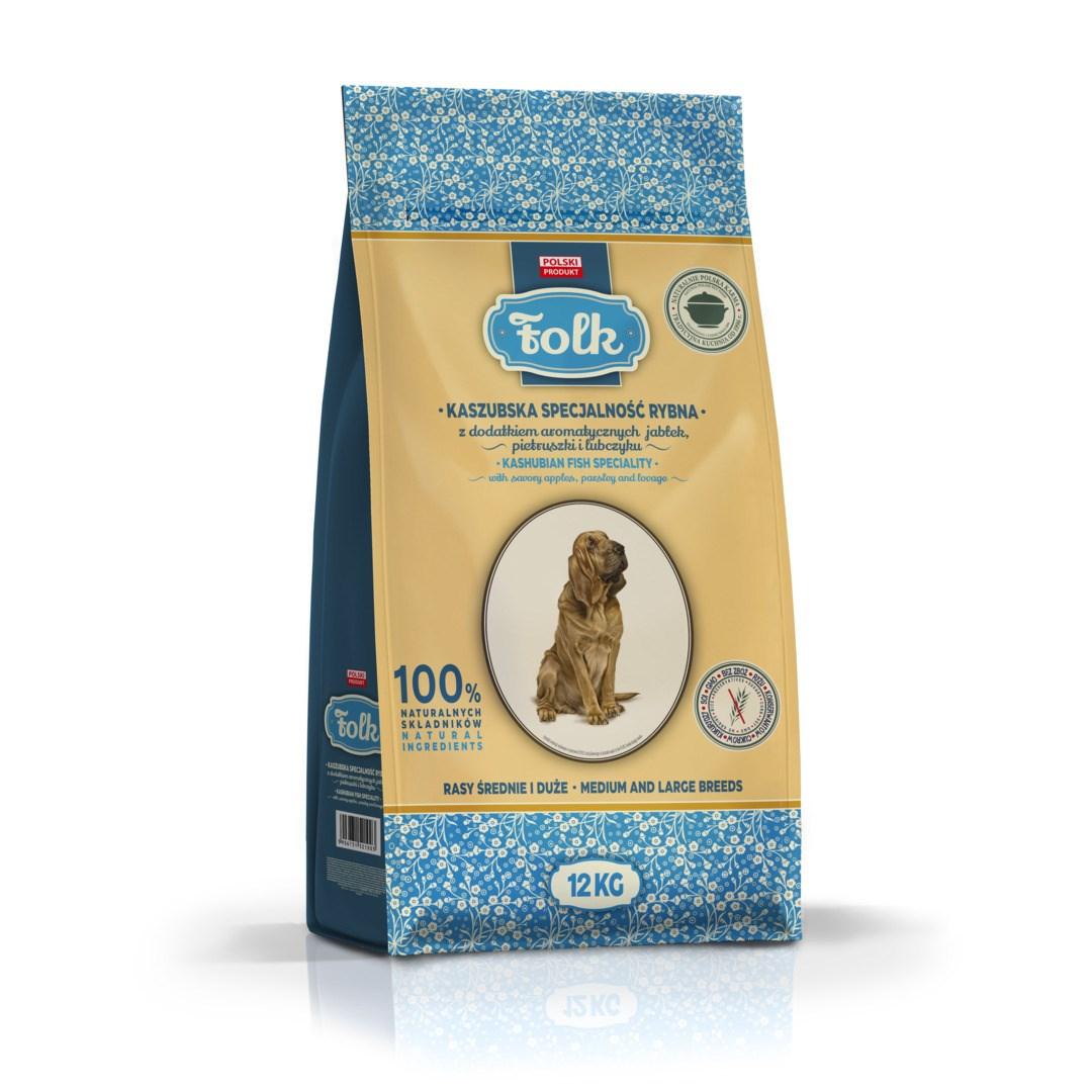 Folk tørfoder til hund – mellem og store racer, kasjubisk fiskespecialitet med æbler, persille og løvstikke – 12 kg