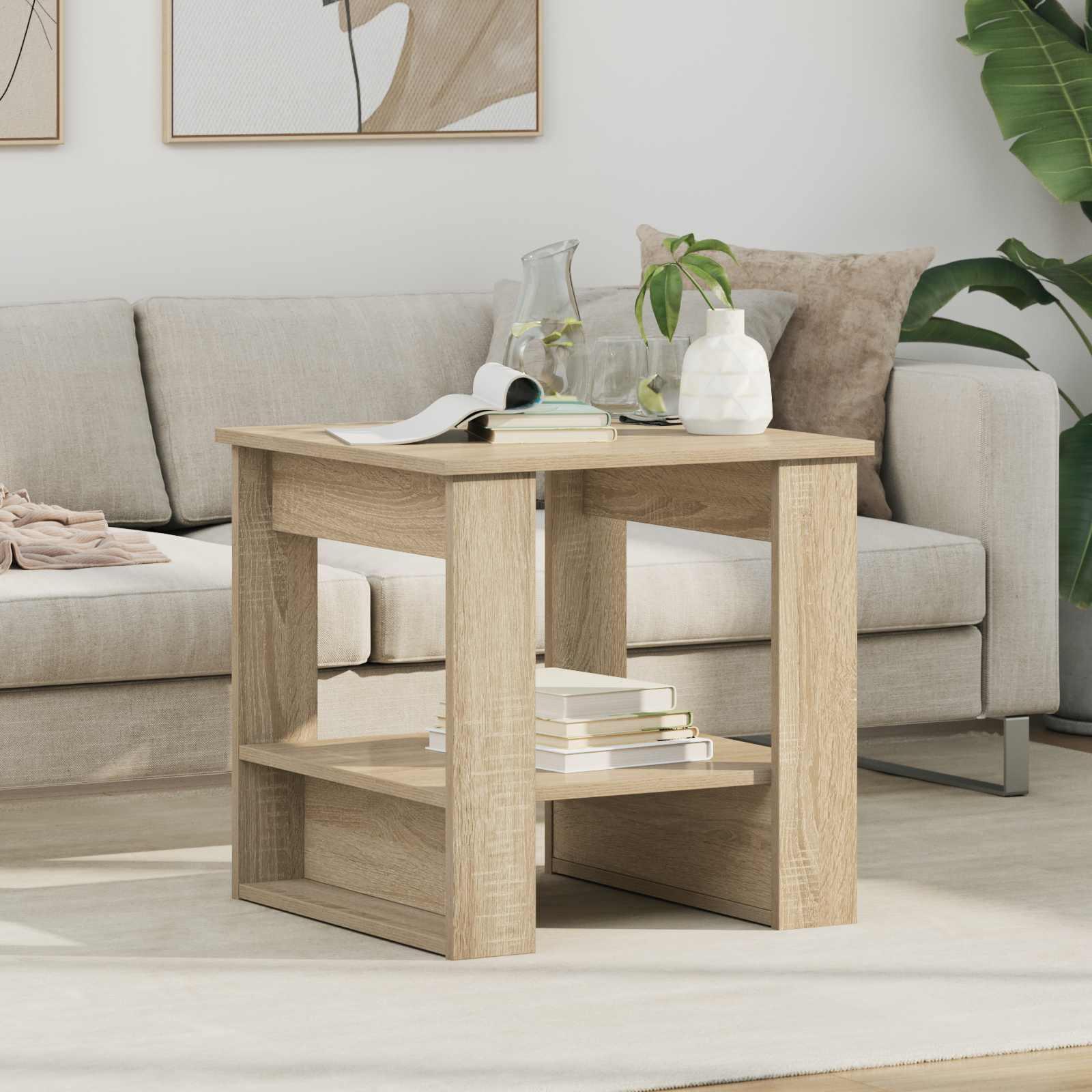 Sofabord i Sonoma eg 51 x 50 x 50 cm med hylde i konstrueret træ