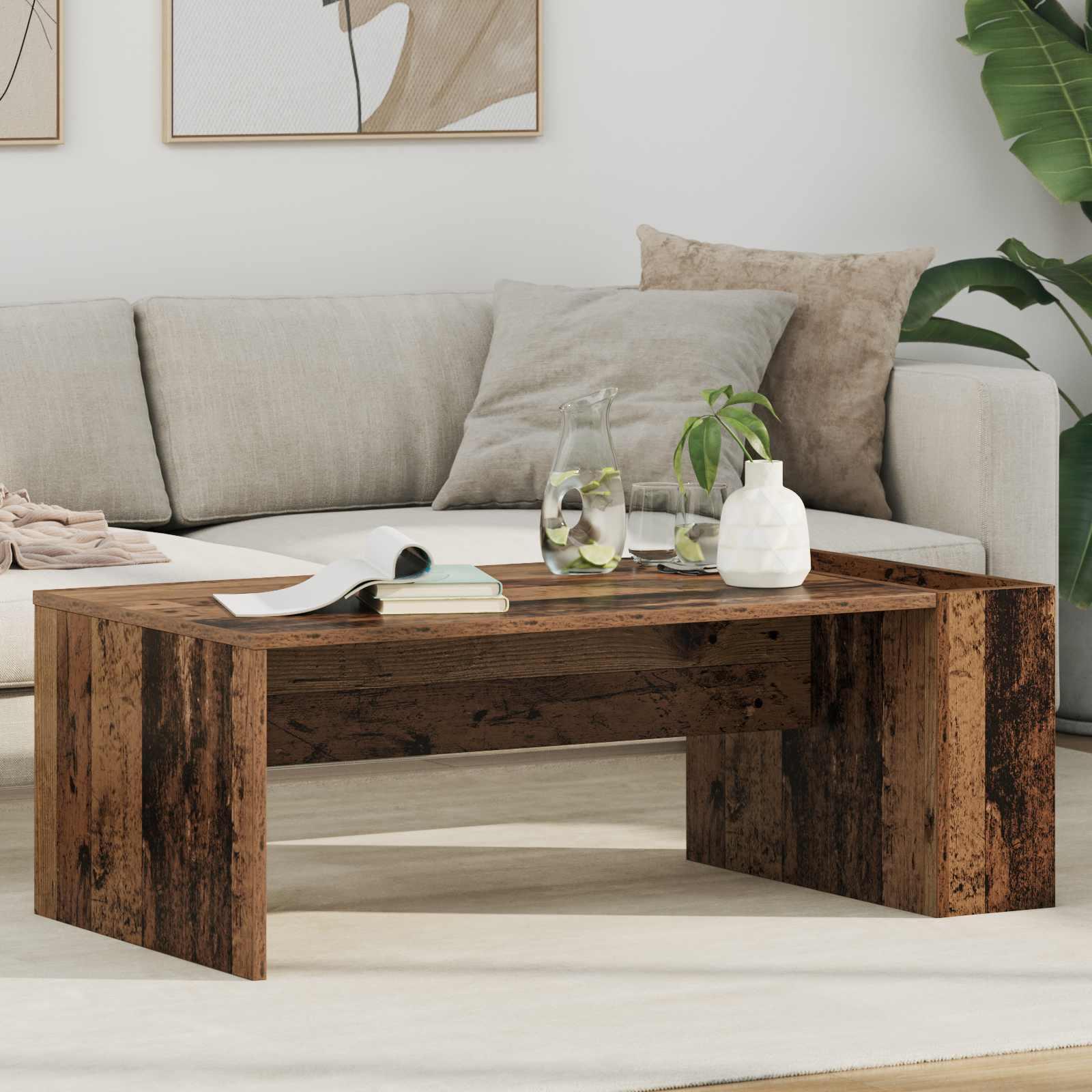 Sofabord i gammelt trælook 95 × 50 × 34 cm - konstrueret træ
