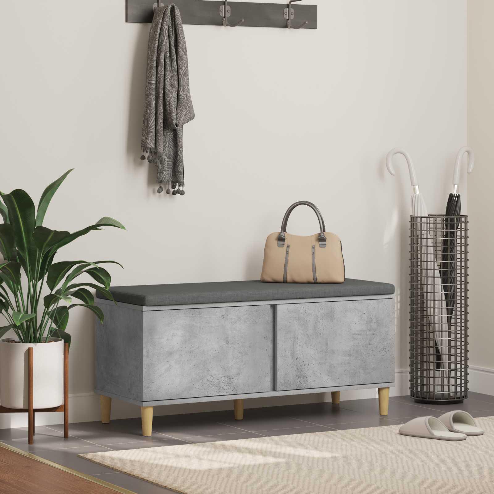 Hallbænk med pude med opbevaring Beton Grå 60 x 38 x 46 cm