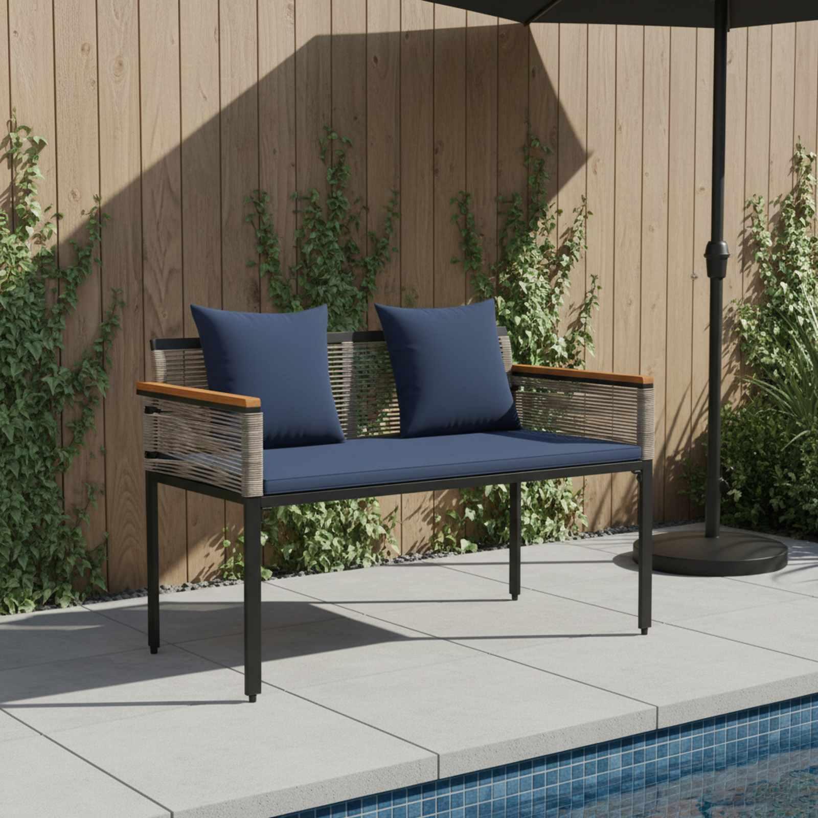Udendørs bænk Grå og Marineblå 117 x 54 x 74.5 cm polyrattan