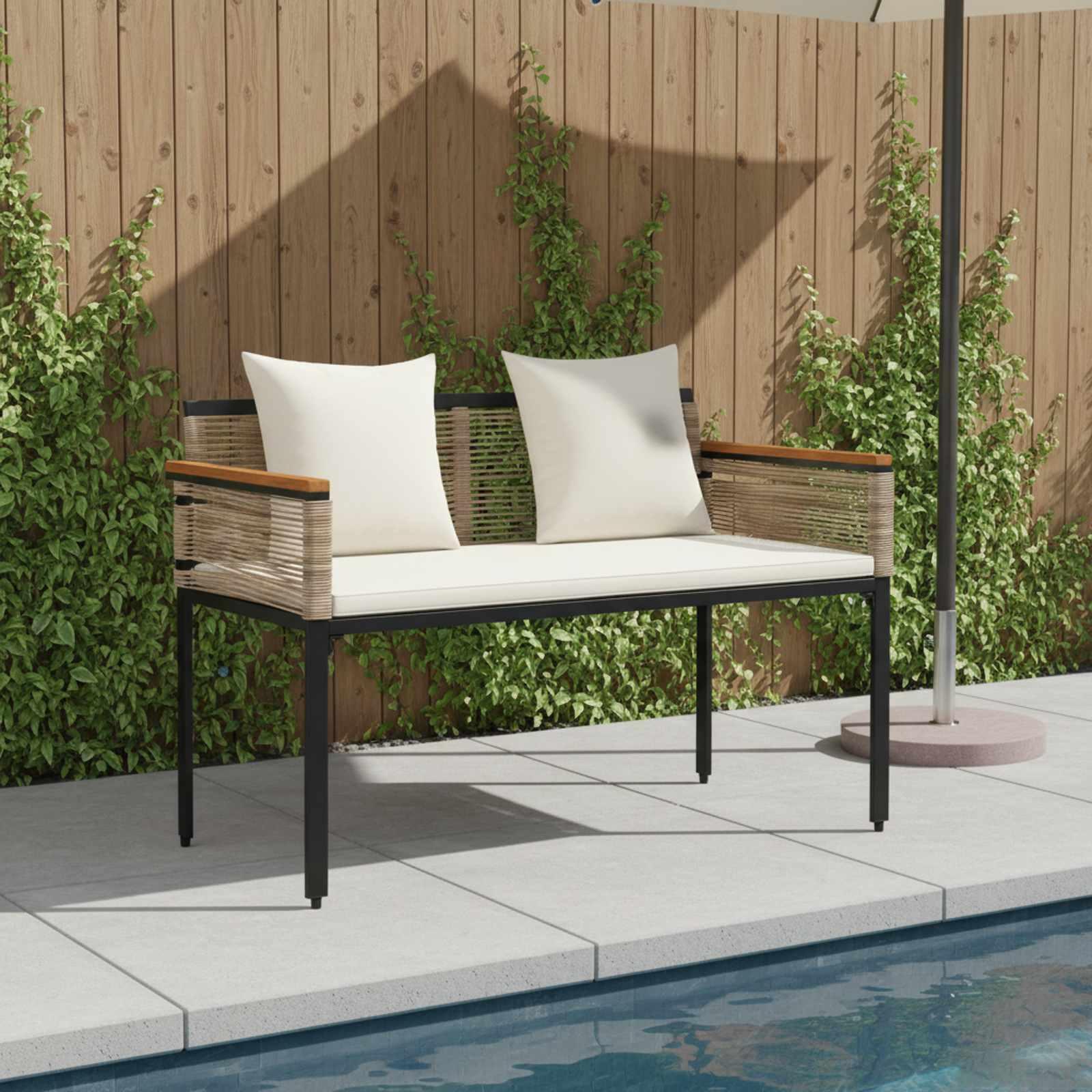 Udendørs bænk Beige og cremehvid 117 x 54 x 74.5 cm polyrattan