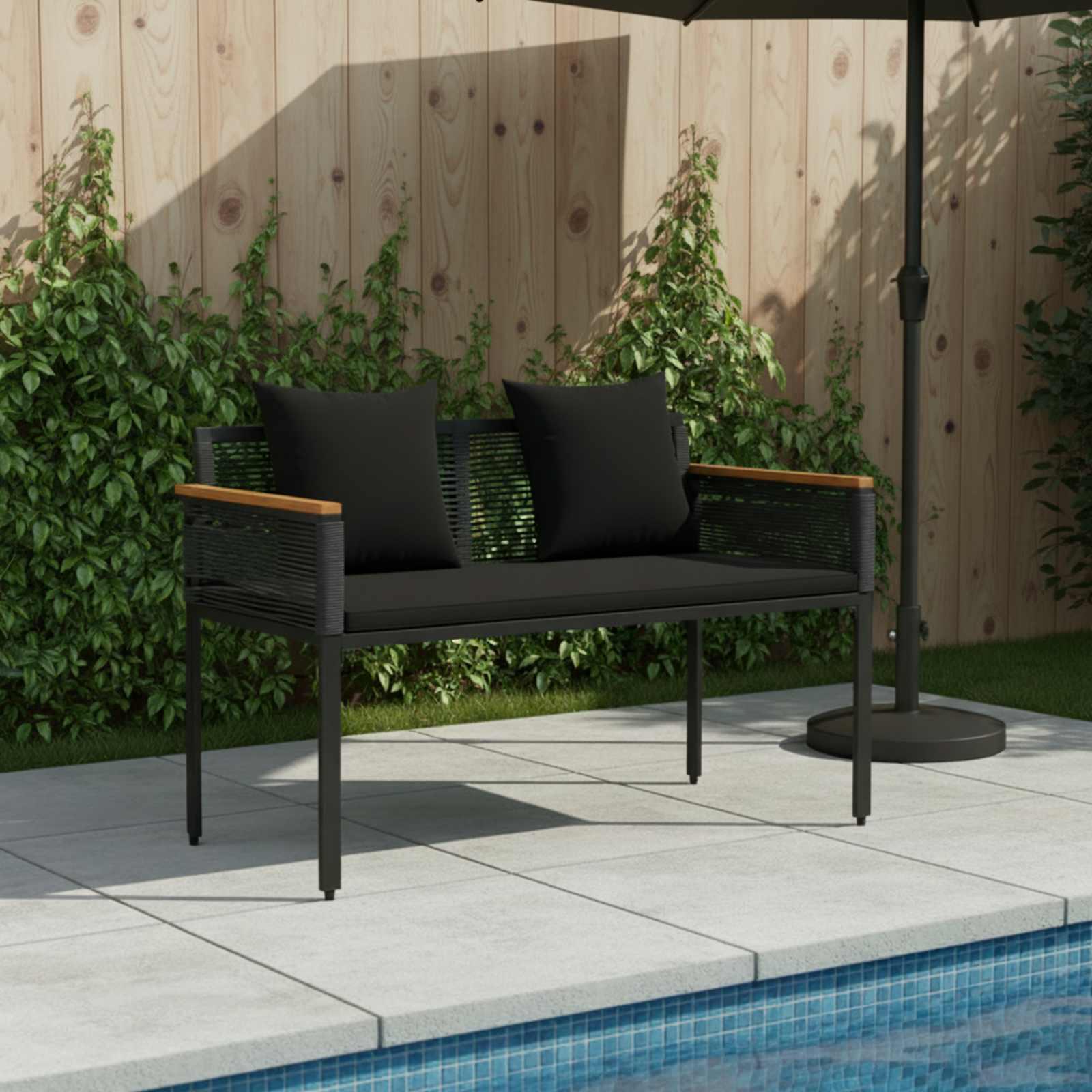 Udendørs bænk med pude Sort 117 x 54 x 74.5 cm polyrattan