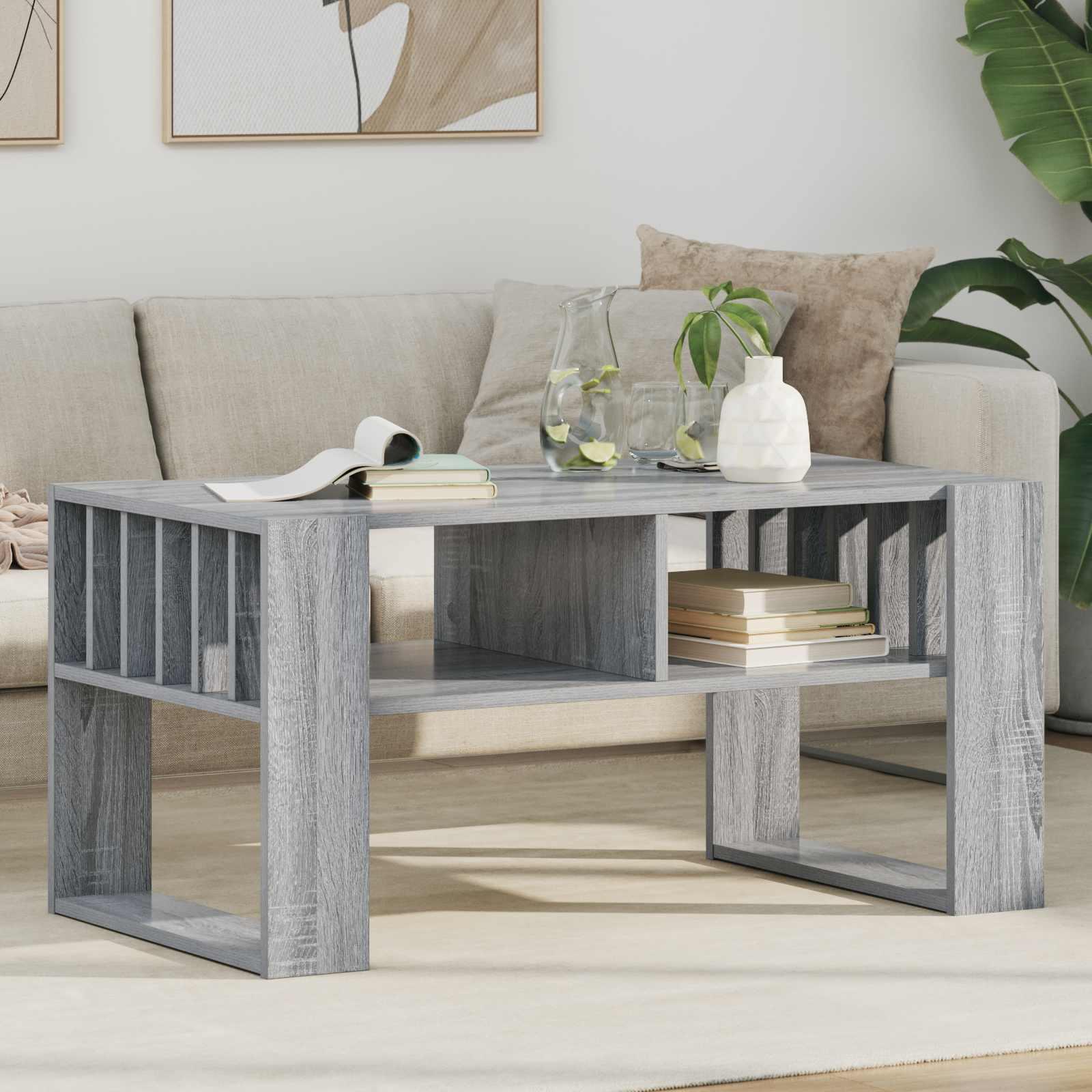 Sofabord i grÃ¥ sonoma - 92 Ã 49,5 Ã 45 cm, konstrueret trÃ¦