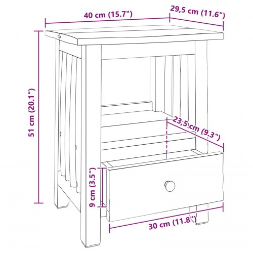 Sengebord med skuffe Brun 30 x 30 x 47 cm Solid genbrugs træ