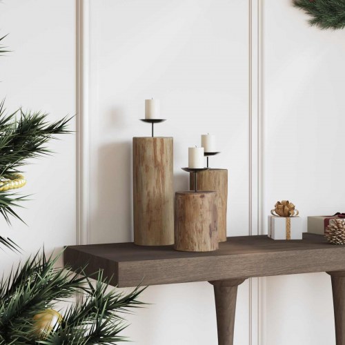 Lysestage 3 stk Naturfarvet Massivt teaktræ