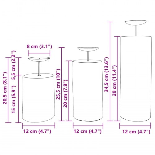 Lysestage 3 stk Naturfarvet Massivt teaktræ