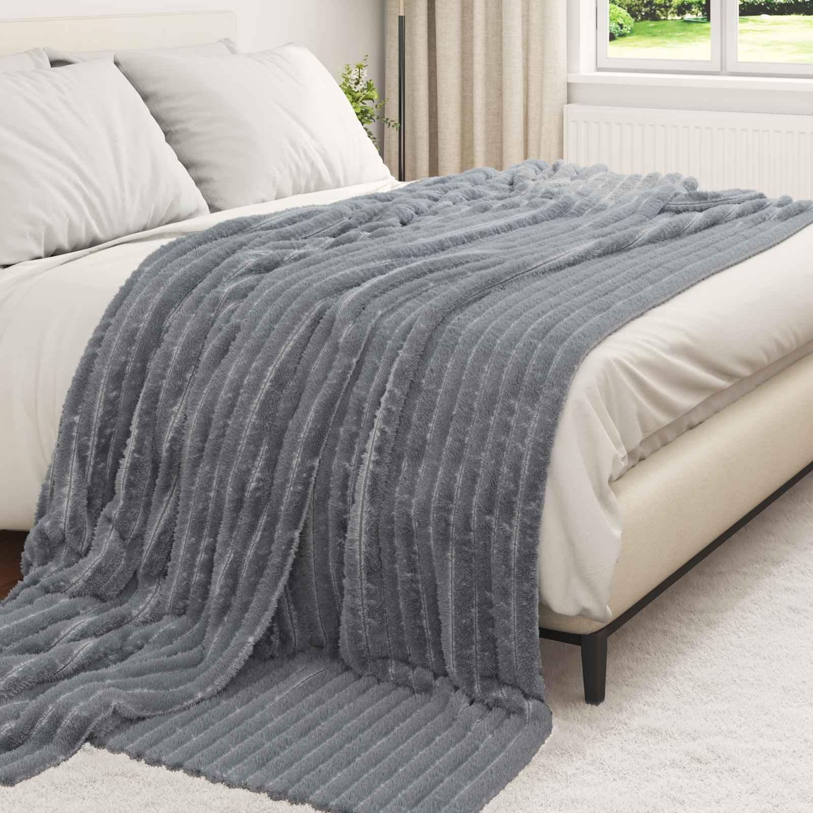 Kastetæpper 200 X 150 Cm Fleece - Mørkegrå / 220 x 240 cm