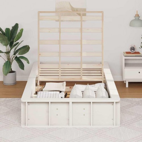 Sengestel med lameller hvid 75 x 190 cm - massiv fyrretræ
