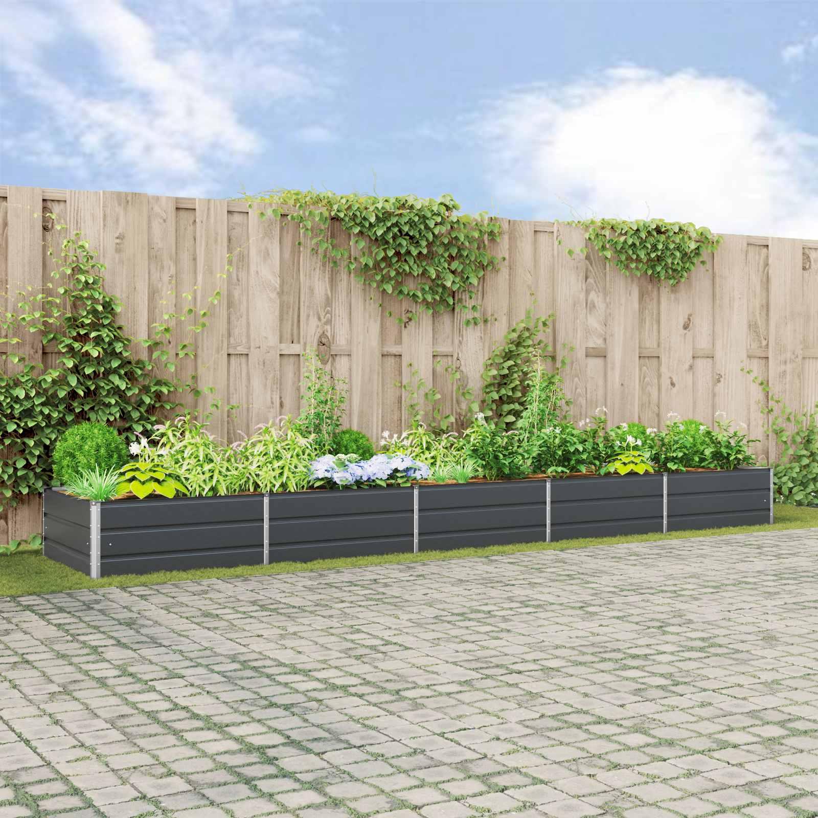 Plantekasse Galvaniseret Stål - Antracit / 480 x 100 x 45 cm