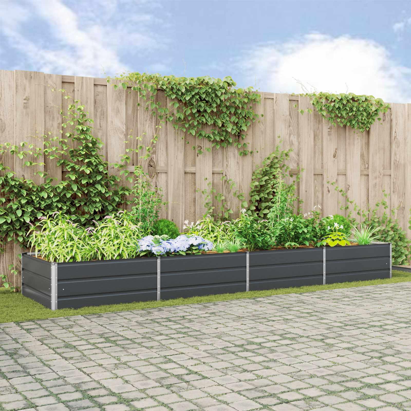 Plantekasse Galvaniseret Stål - Antracit / 385 x 100 x 45 cm