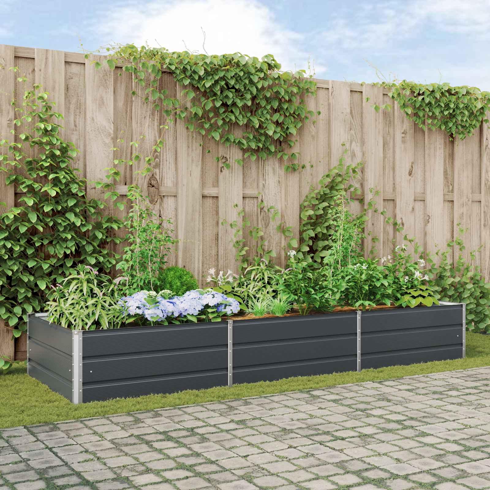 Plantekasse i galvaniseret stål - antracit 290 × 100 × 45 cm