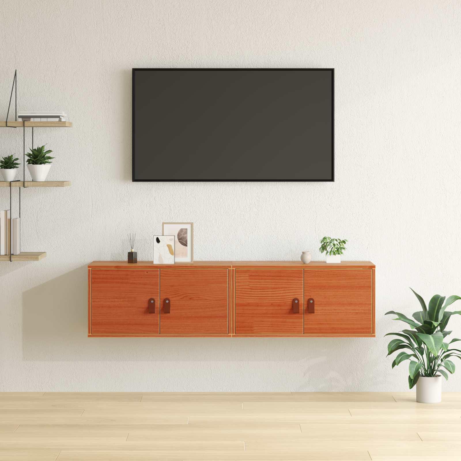 Vægskab med dør 2 stk Voks brun 60 x 30 x 30 cm Massiv fyrretræ