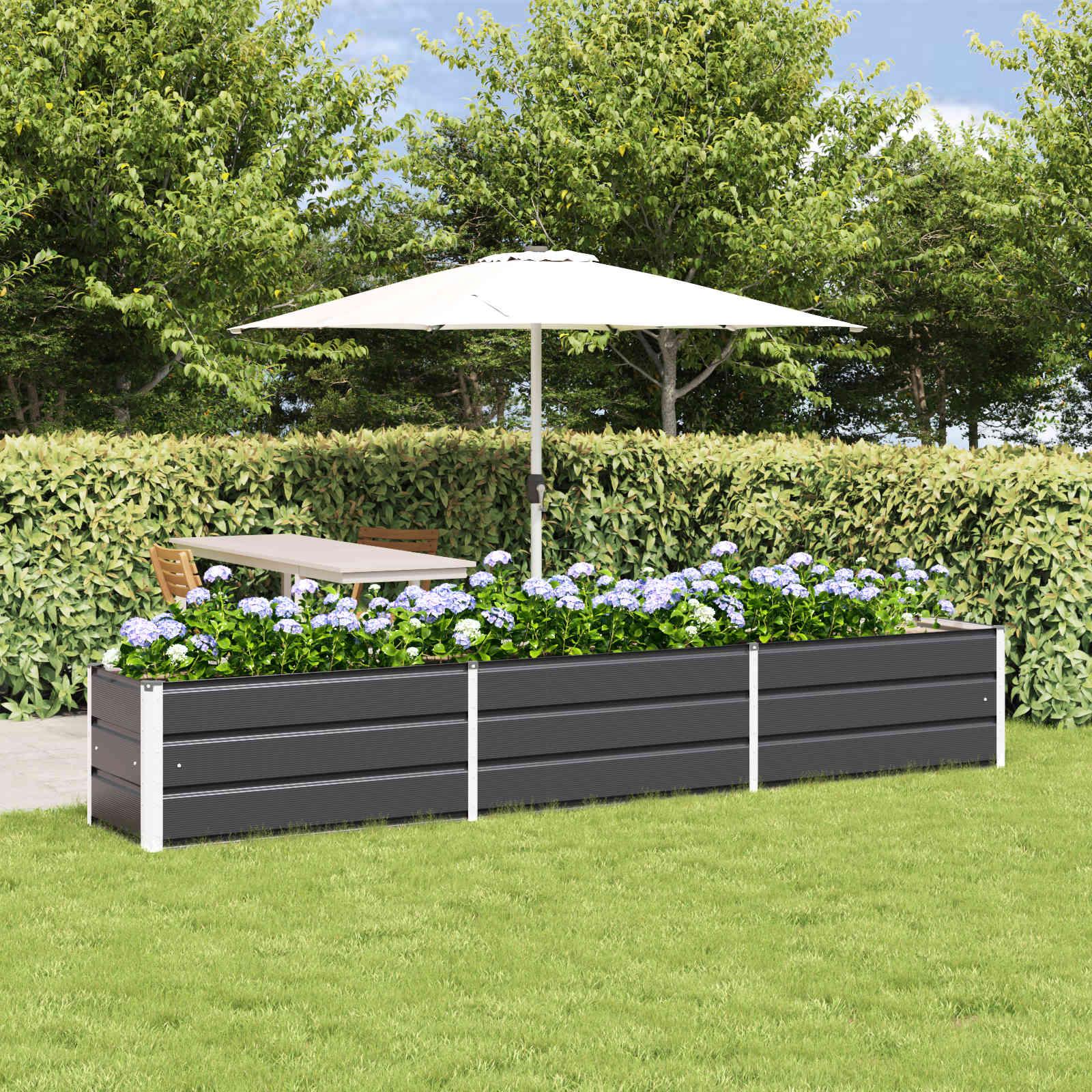 Plantekasse i galvaniseret stål - antracit 290 × 50 × 45 cm