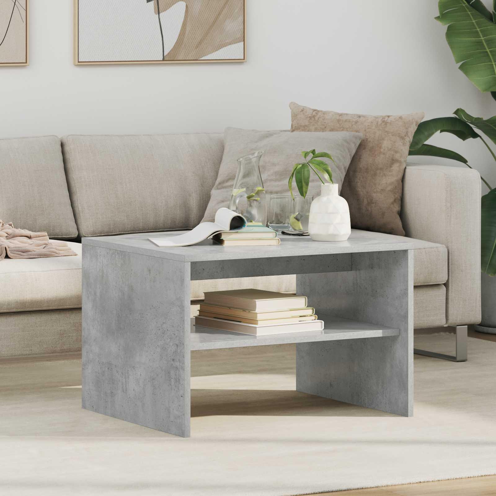Sofabord i betongrå - 60 × 50 × 40 cm, konstrueret træ med hylde