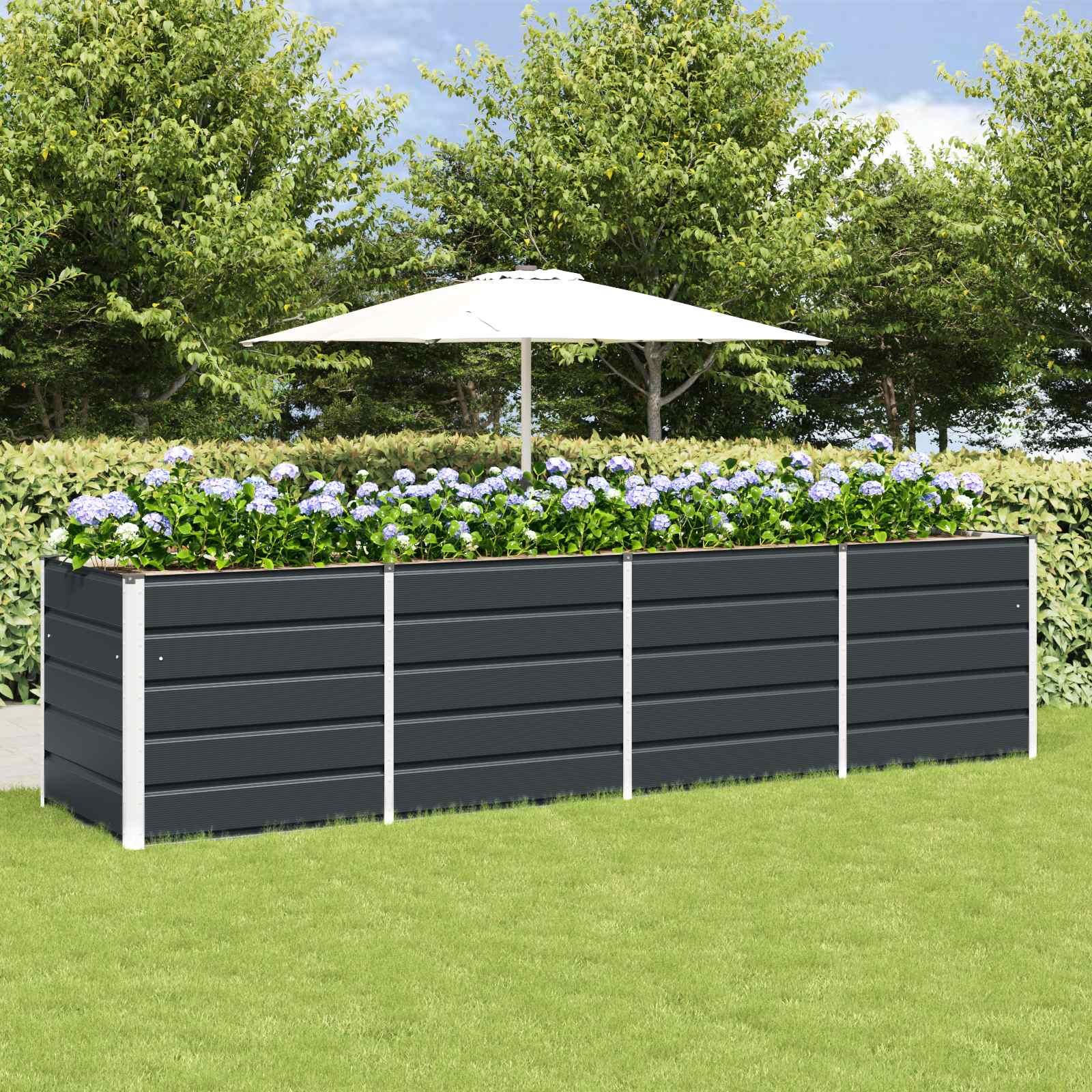 Plantekasse i stål - antracit 320 × 80 × 75 cm til have og terrasse
