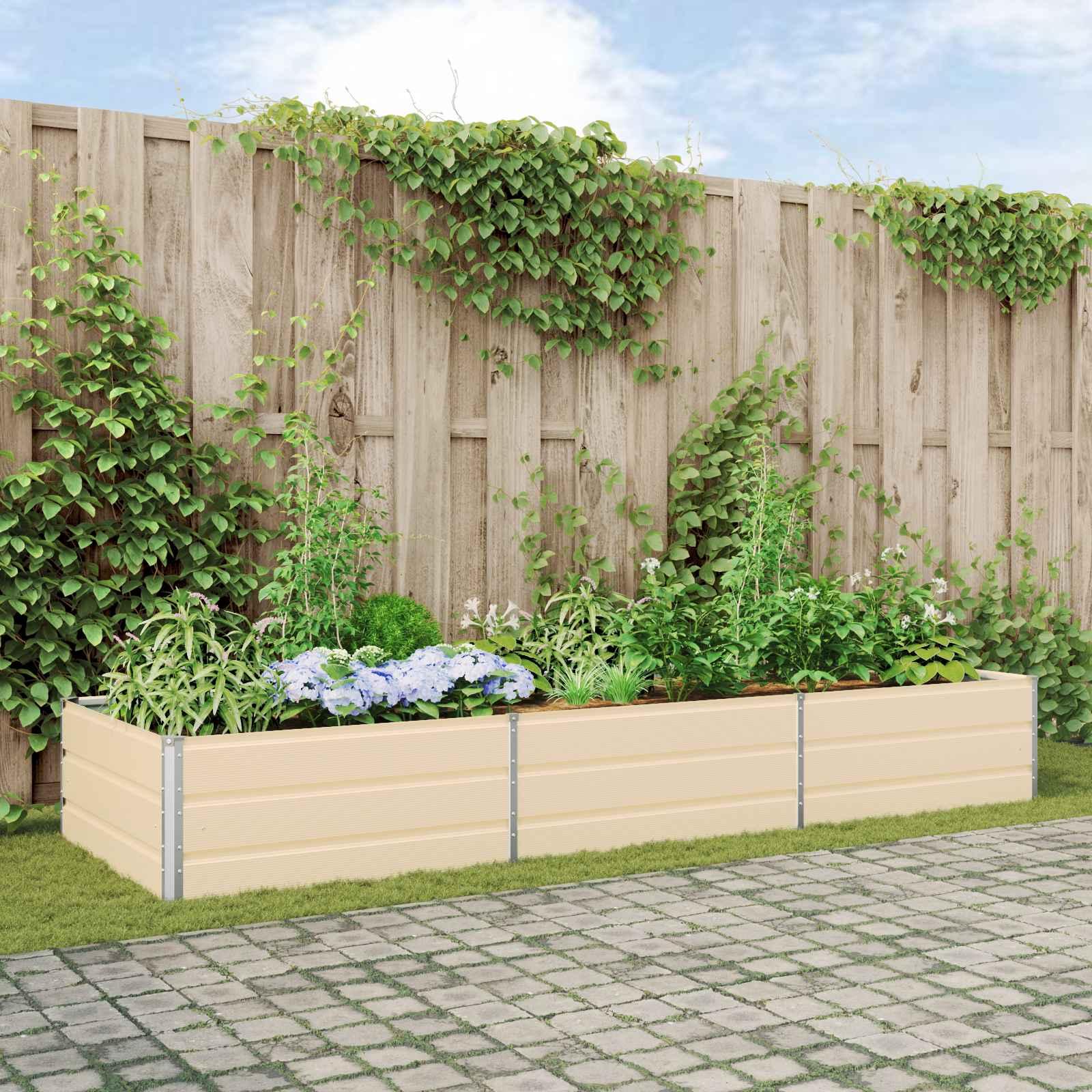 Plantekasse Galvaniseret Stål - Elfenben / 290 x 100 x 45 cm