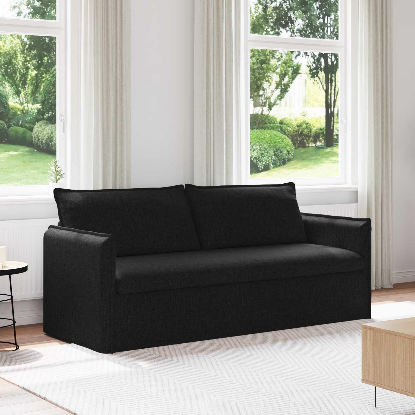 Sofa i sort stof - 196 × 82 × 85 cm, modulopbygget design
