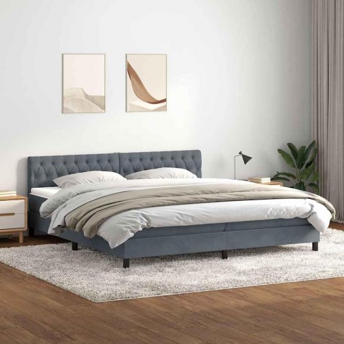 Kontinentalseng med madras 180 x 210 cm - fløjl, mørkegrå