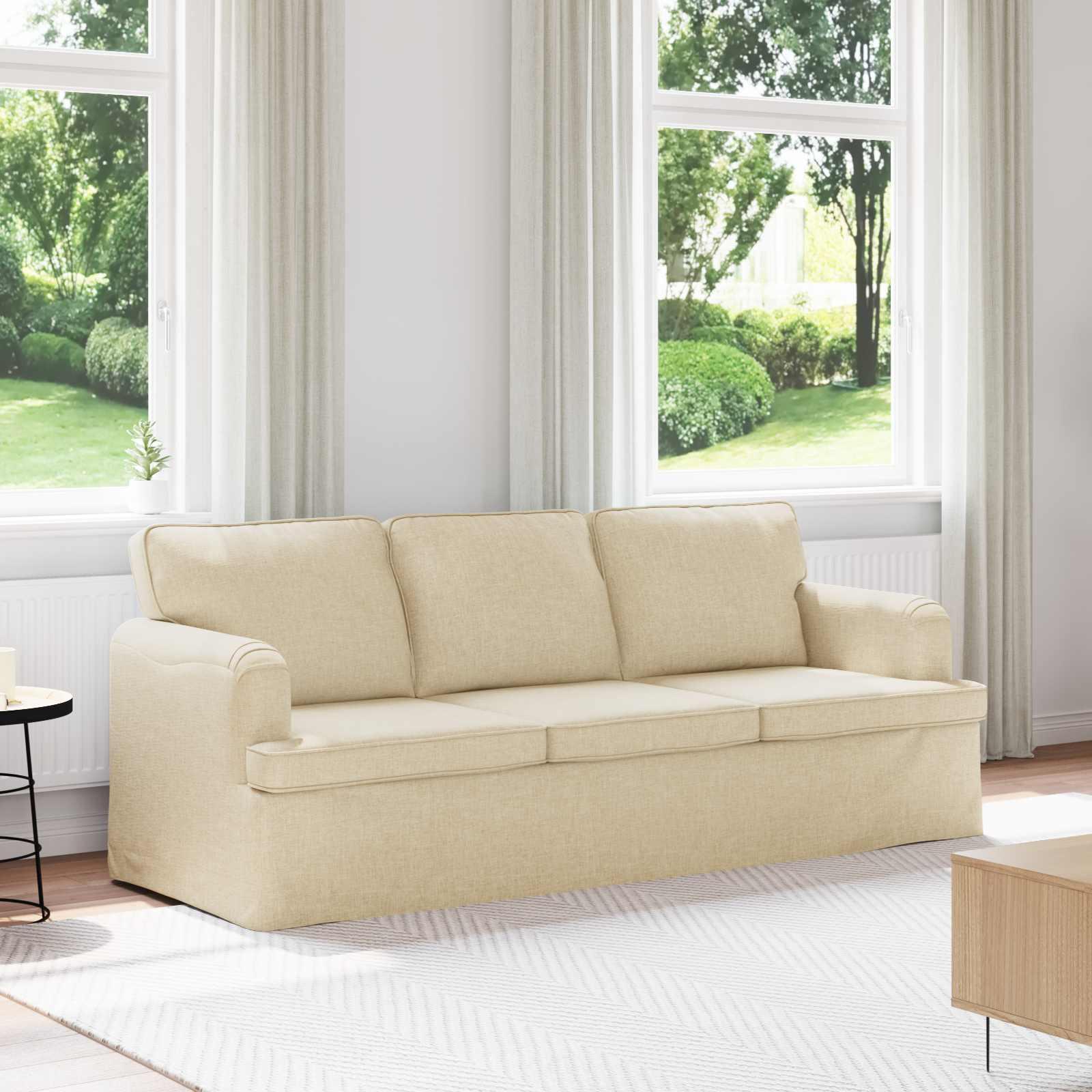 Sofa i creme stof - 3-personers, 201 × 80 × 85 cm