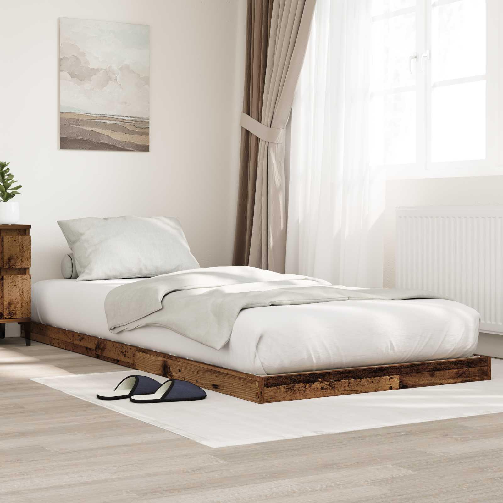 Gulvseng ramme i konstrueret træ - 100 x 200 cm, farve: gammelt træ