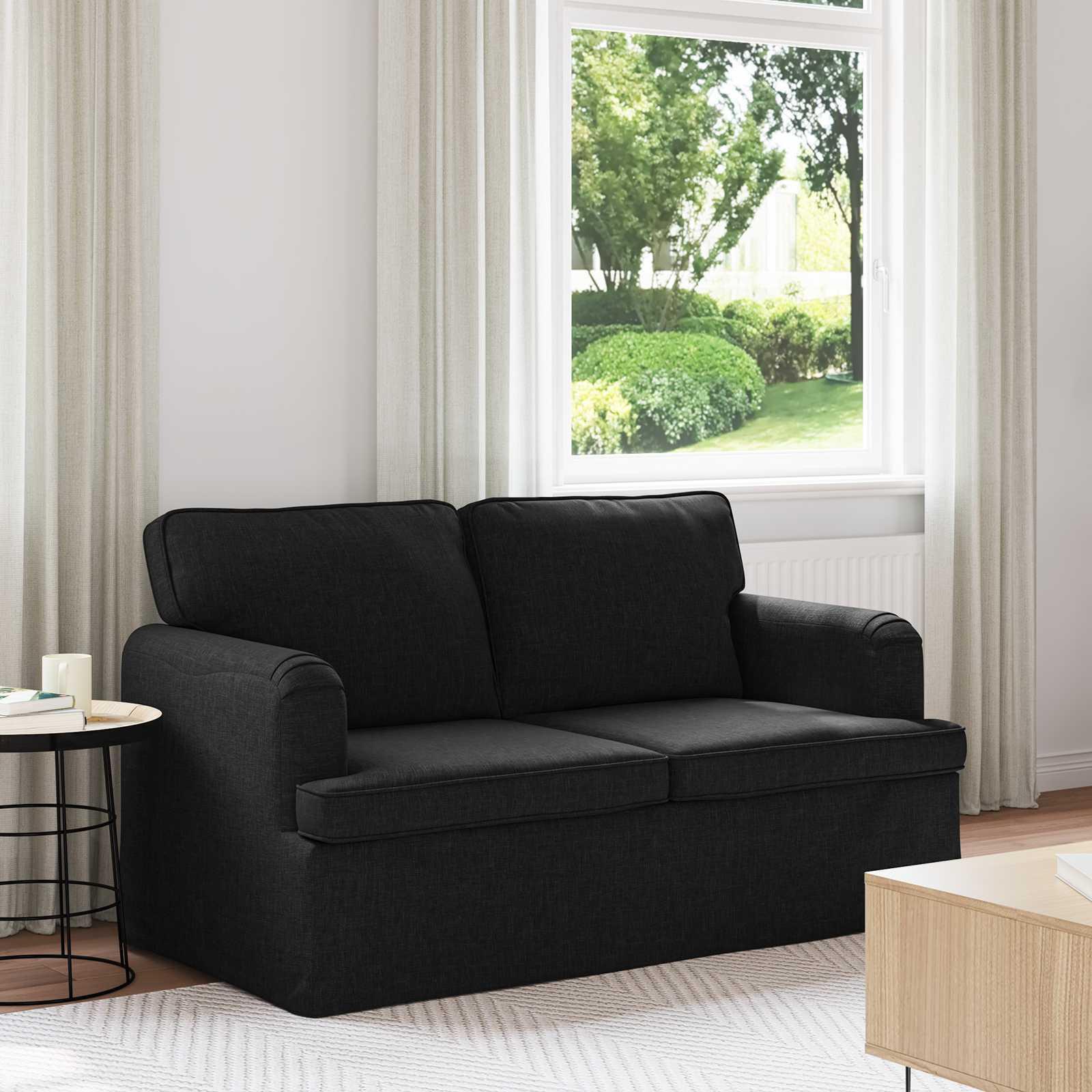 Sofa i stof - sort 144 × 80 × 85 cm, 2-personers