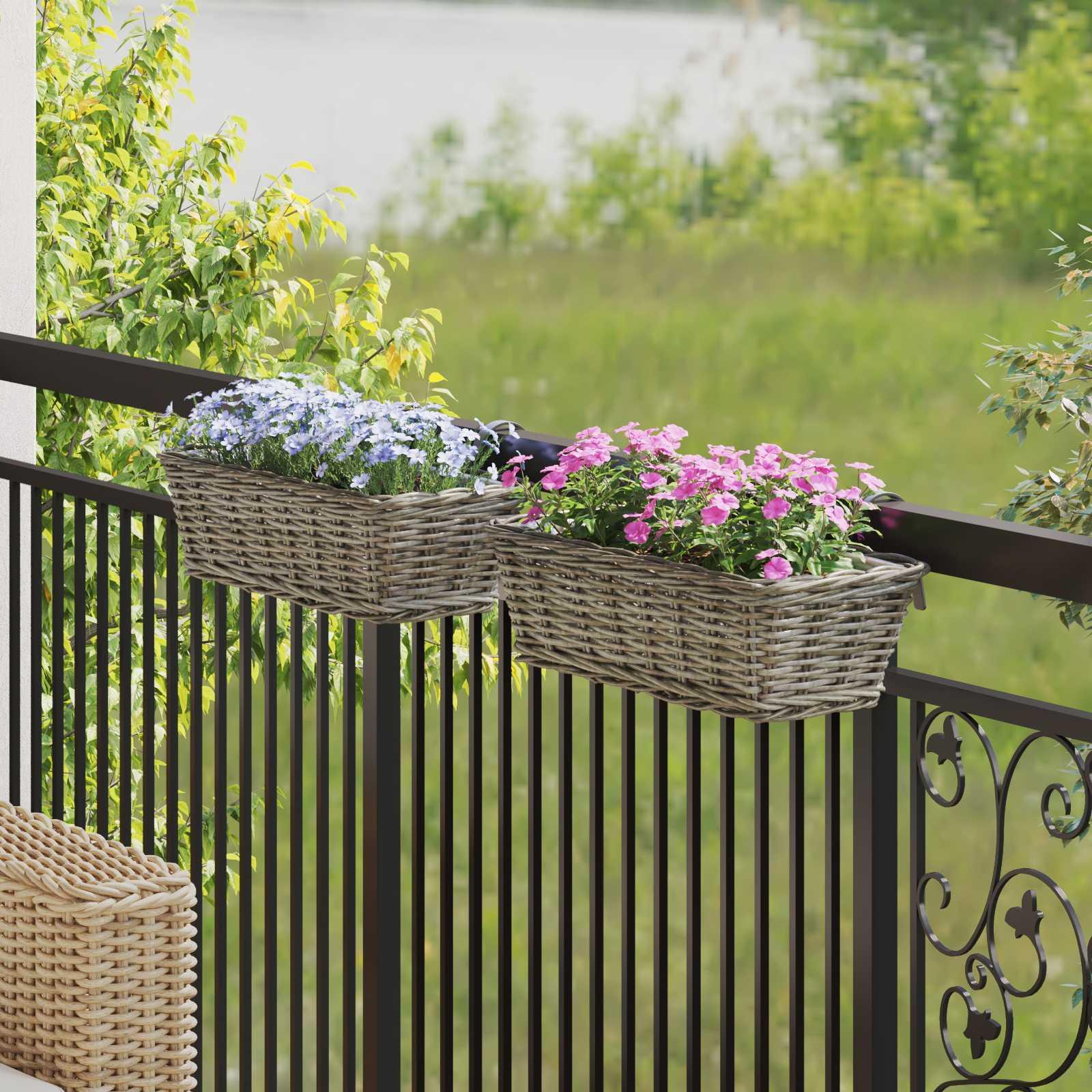 Hængende Plantekurv Kurv 2 stk Grå 48 x 22 x 15 cm Lacak Rattan