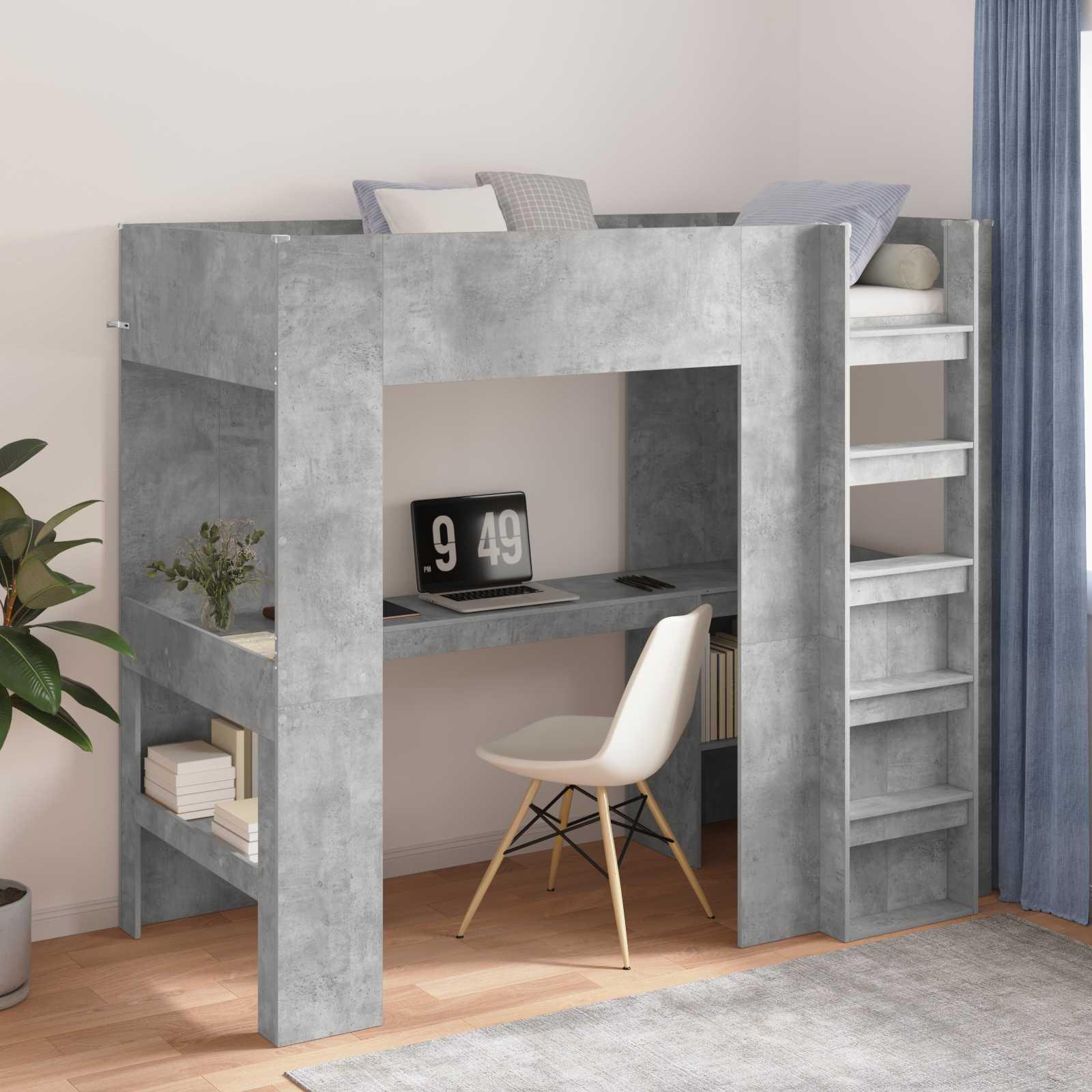 Loft Sengestel med Skrivebord med opbevaring Konstrueret træ