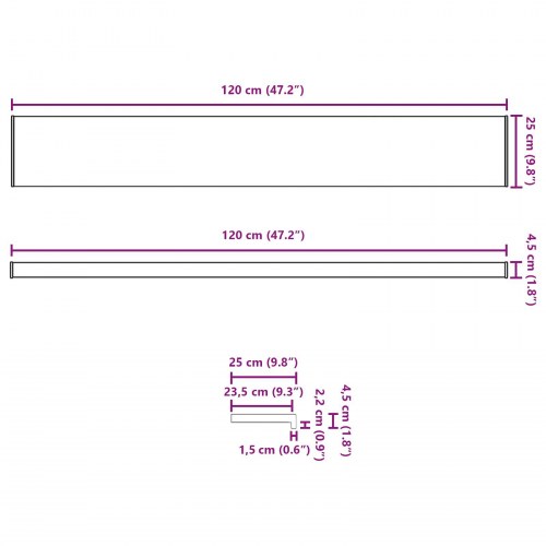 Vindueskarm Antracit med træstruktur 120 x 25 x 4,5 cm