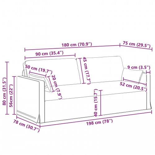 Sofa Gråbrun 198 x 78 x 80 cm Metal