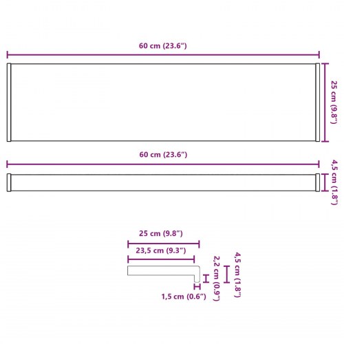 Vindueskarm Antracit med træstruktur 60 x 25 x 4,5 cm