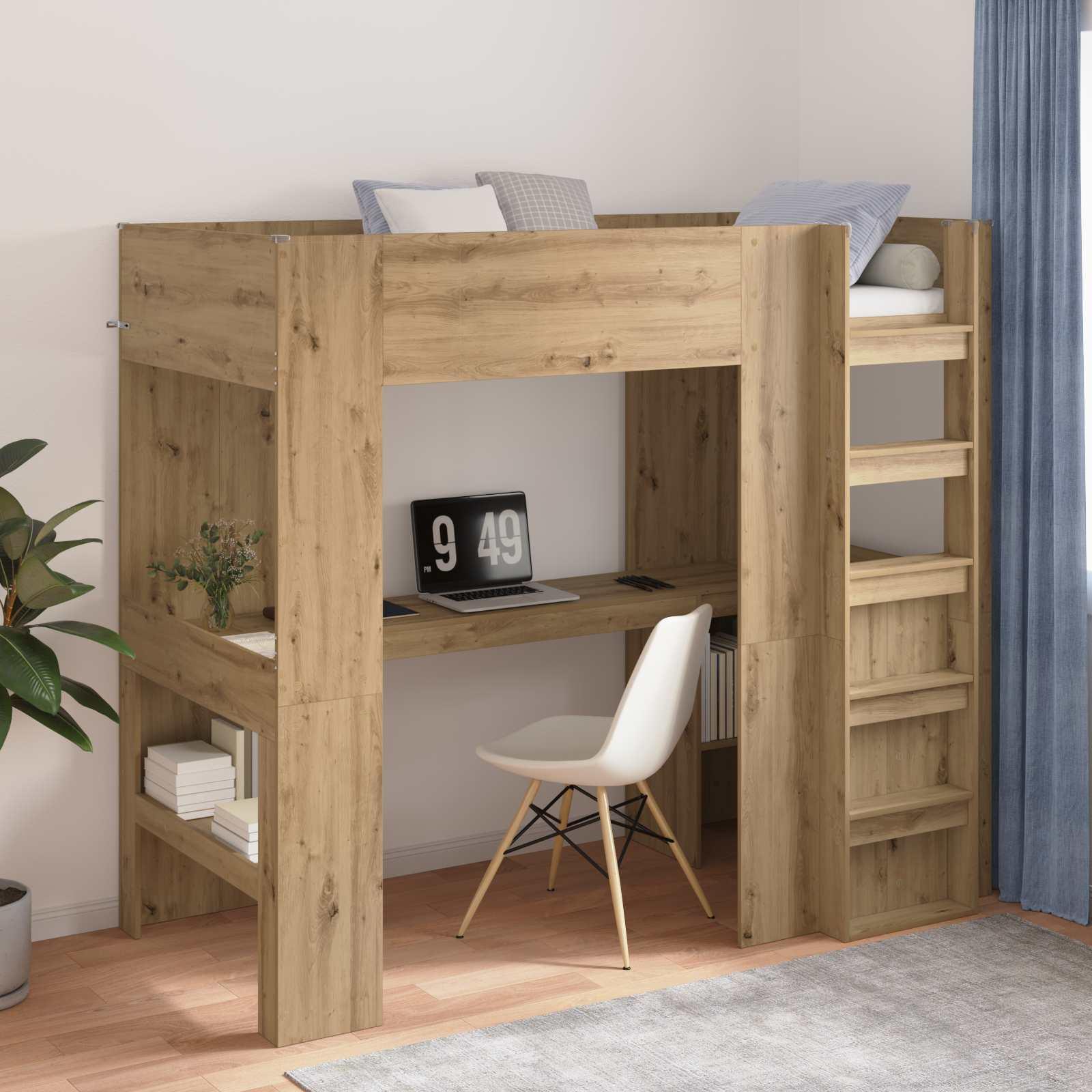 Loft Sengestel med Skrivebord Artisan Egetræ 100 x 200 cm