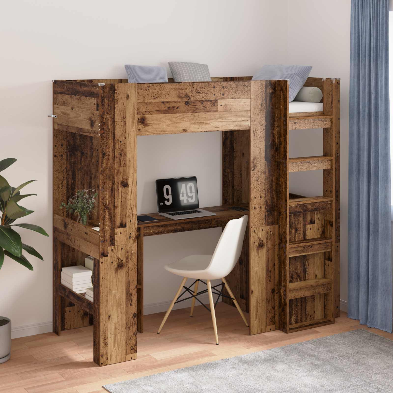 Loft Sengestel med Skrivebord Gammelt træ 100 x 200 cm