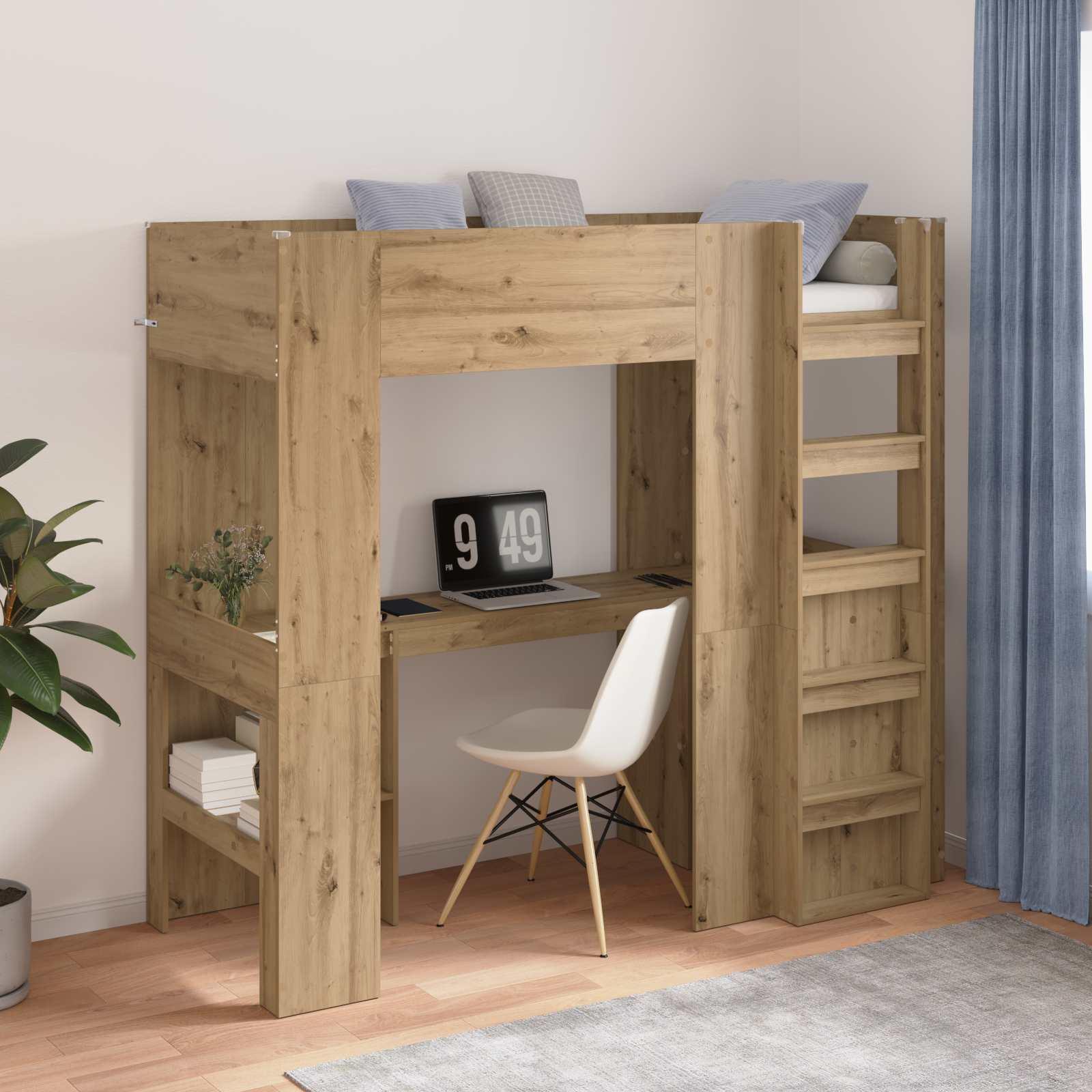 Loft Sengestel med Skrivebord Artisan Egetræ 100 x 200 cm