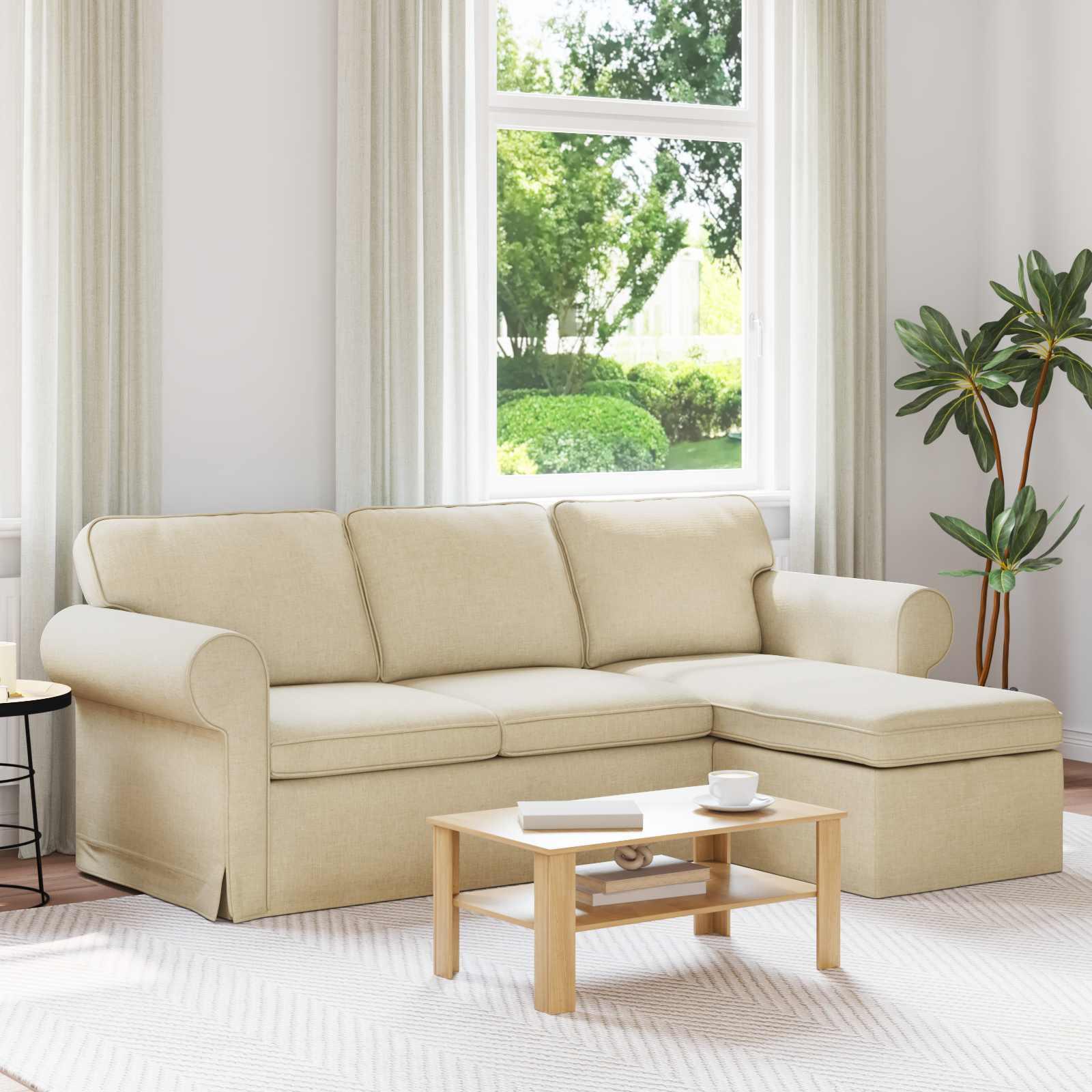 Sofa med chaiselong - creme stof, 215 × 138 × 80 cm
