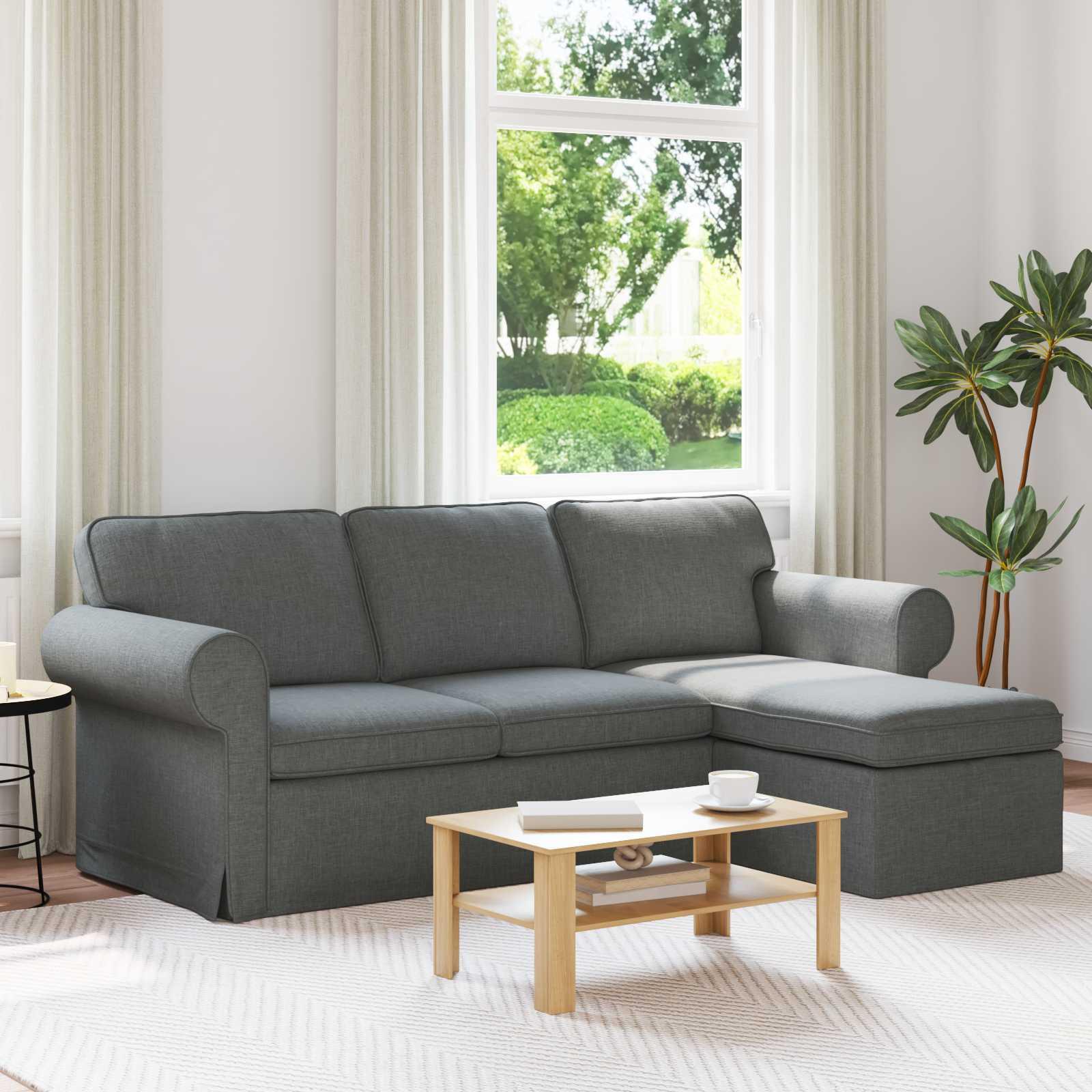 Chaiselongsofa i mørkegrå stof 215 x 138 x 80 cm
