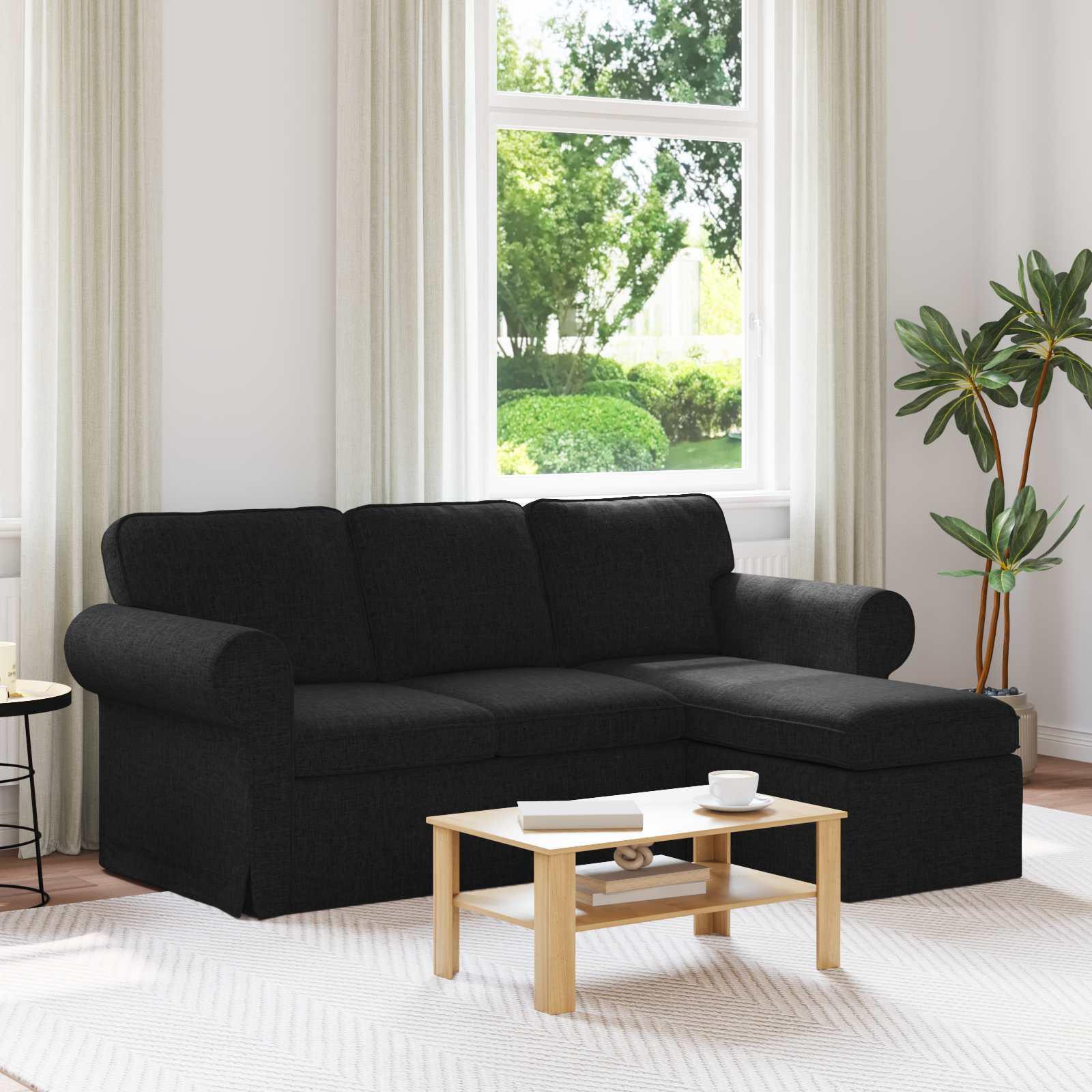 Hjørnesofa i stof - sort, 195 × 138 × 80 cm