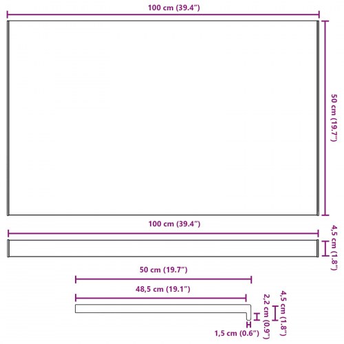 Vindueskarm Sort med træstruktur 100 x 50 x 4,5 cm